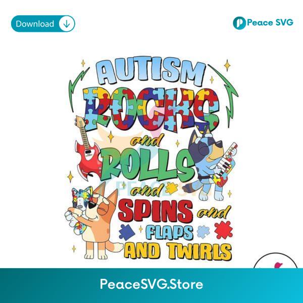 Bluey Bingo Autism Rocks And Rolls Png Sublimation Design
