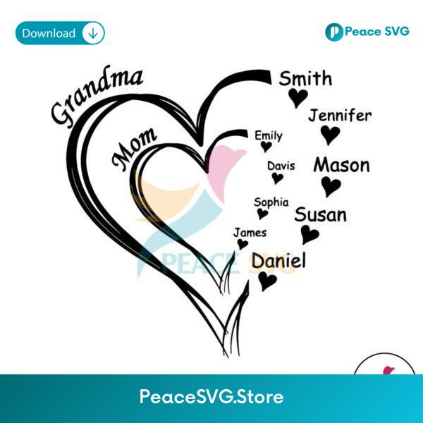 Custom Grandma Mom Heart Grandkid Name Svg For Silhouette