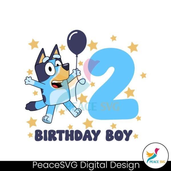 Cute 2nd Birthday Boy Blue Dog Svg Printable Design