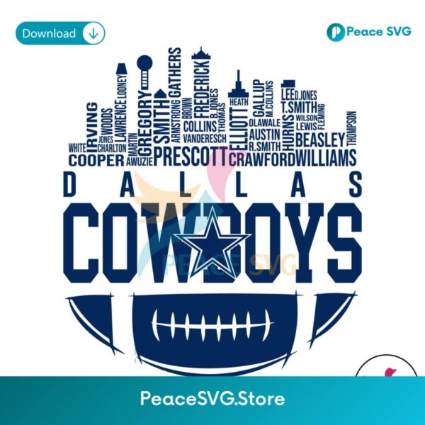 Dallas Cowboys Skyline Football Names Svg Digital Download