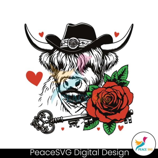 Highland Cow Rose Valentine Svg Cut File