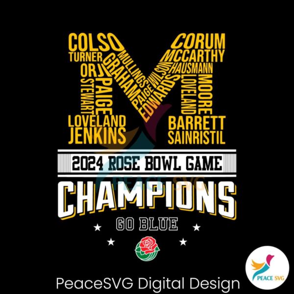 Michigan 2024 Rose Bowl Champions Go Blue Svg Cricut Ready File