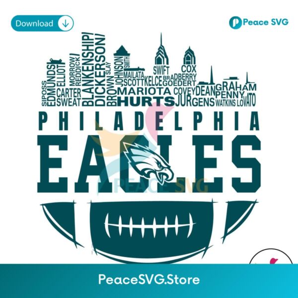 Philadelphia Eagles Skyline Football Names Svg Digital Download