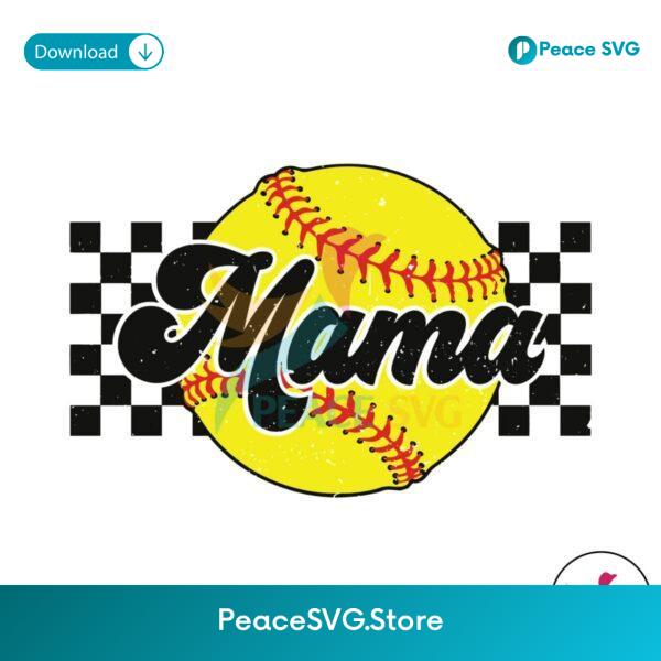 Retro Baseball Mama Checkered Softball Svg Cut File