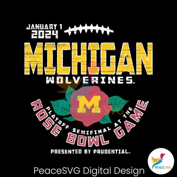 Retro Michigan Wolverines 2024 Playoff Rose Bowl Game Svg Layered File
