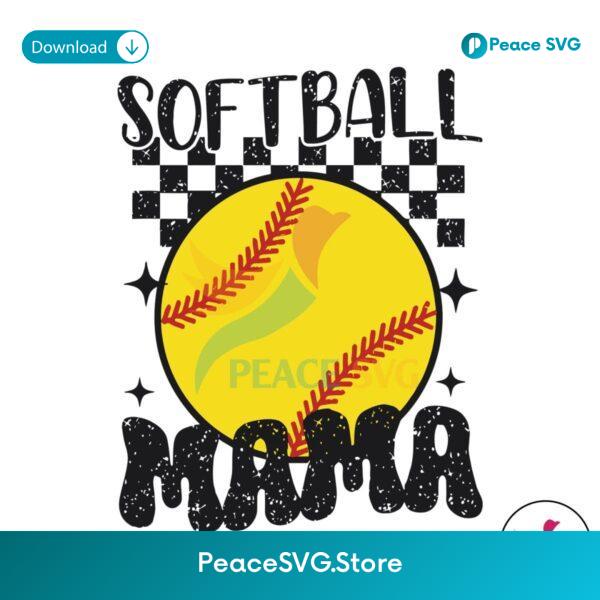 Retro Softball Mama Baseball Checkered Svg Cut File