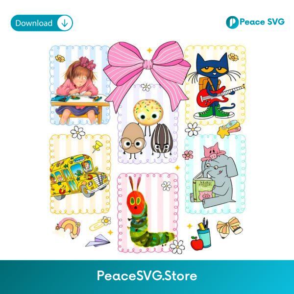 Back To School Coquette Cute Book Characters PNG