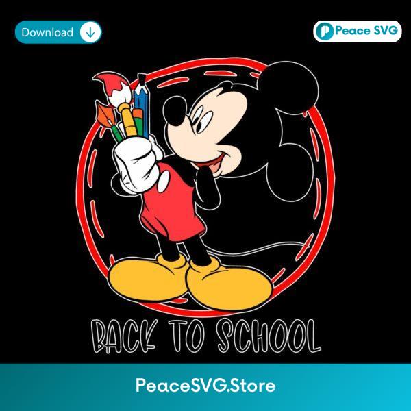 Back To School Mickey Paintbrush Art Student First Day Kids Disney SVG