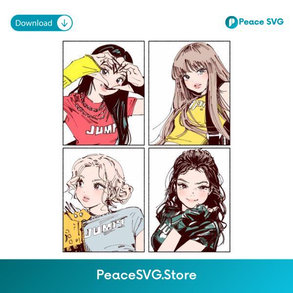 Blackpink Jump Anime Style Illustration PNG