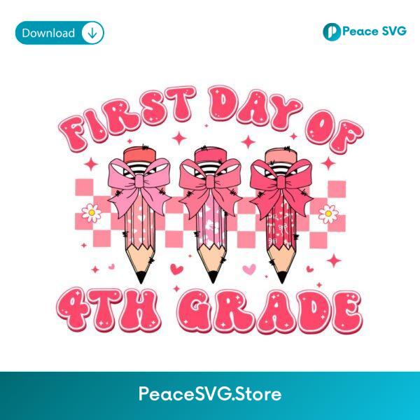 First Day Of Fourth Grade Cute Pencil Pink Bow Back To School PNG