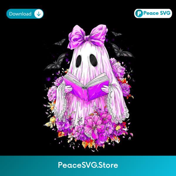 Floral Bookish Coquette Preppy Ghost Halloween PNG