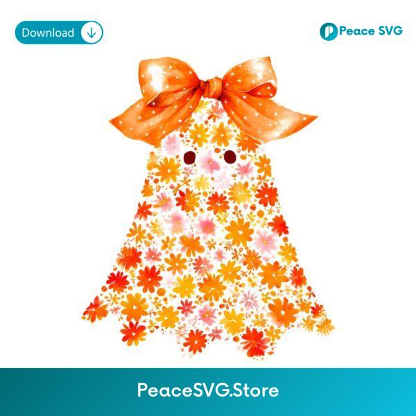 Floral Bow Ghost Girly Cute Halloween PNG
