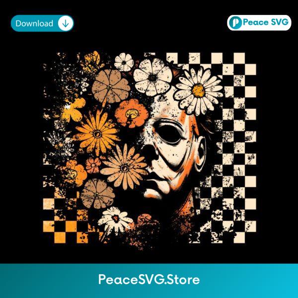 Floral Checker Michael Myers Halloween Retro Horror Movie Character PNG