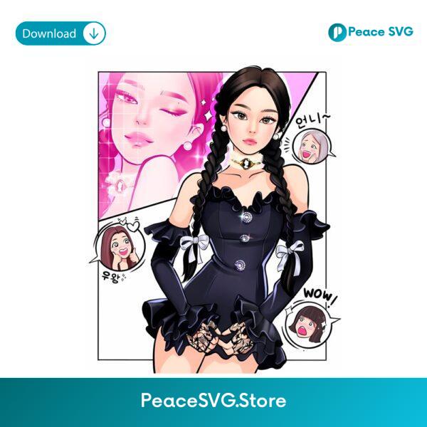 Jennie Blackpink Fanart Elegant Braided Hair Black Dress PNG