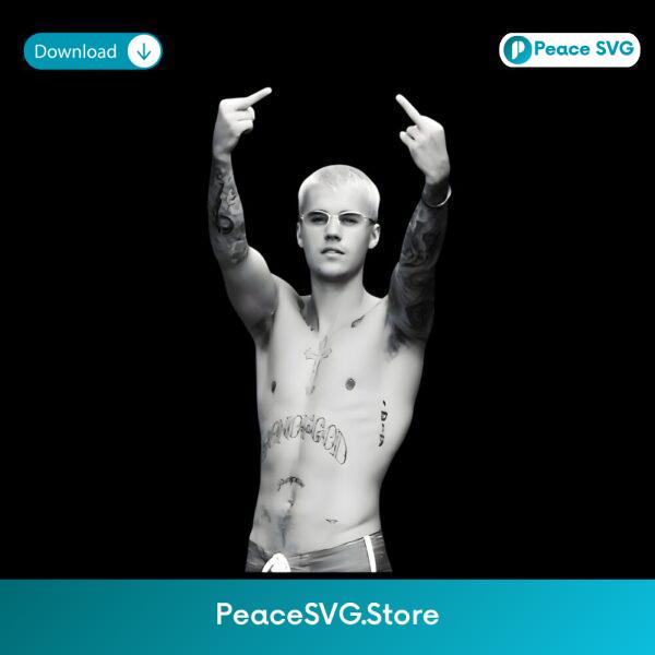 Justin Bieber Tattoo Shirtless Middle Finger Pose PNG