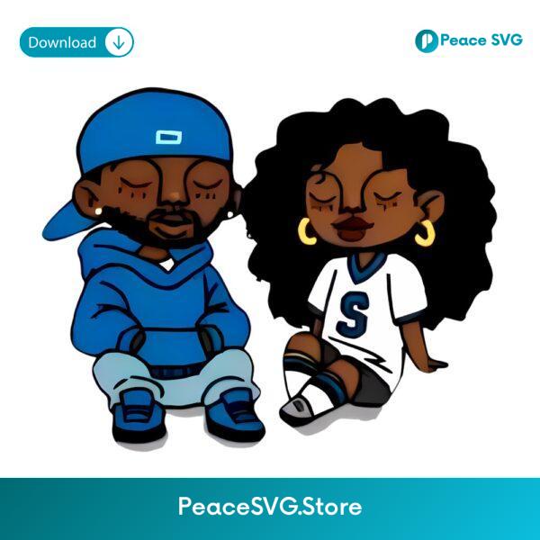 Kendrick Lamar Sza Cartoon Couple Sitting PNG
