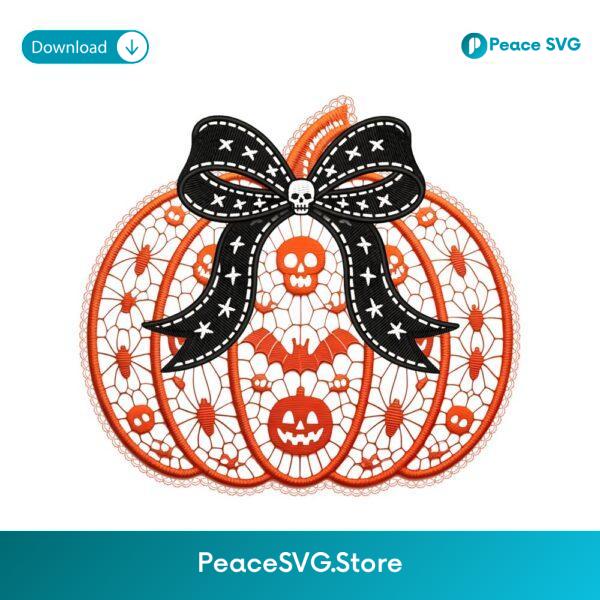 Lace Skull Bow Pumpkin Retro Halloween PNG