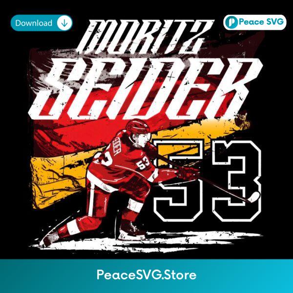 Moritz Seider Detroit Hockey Number Fifty Three With Germany Flag PNG