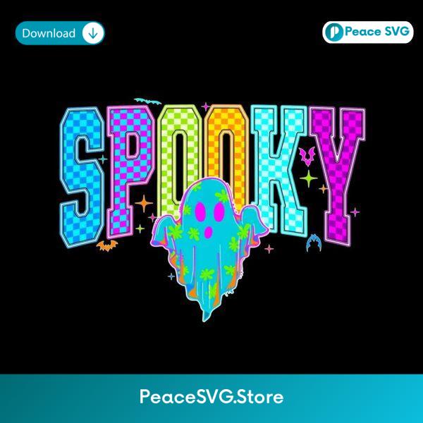 Neon Checkered Ghost Retro Spooky Halloween PNG