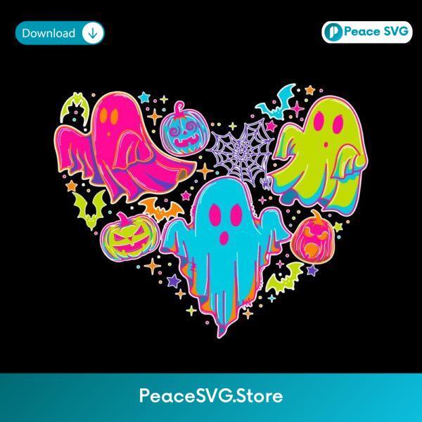 Neon Ghost Heart Halloween Cute Boo Pumpkin Fall Design SVG