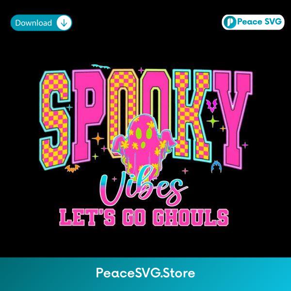 Neon Spooky Vibes Checkered Ghost Halloween PNG