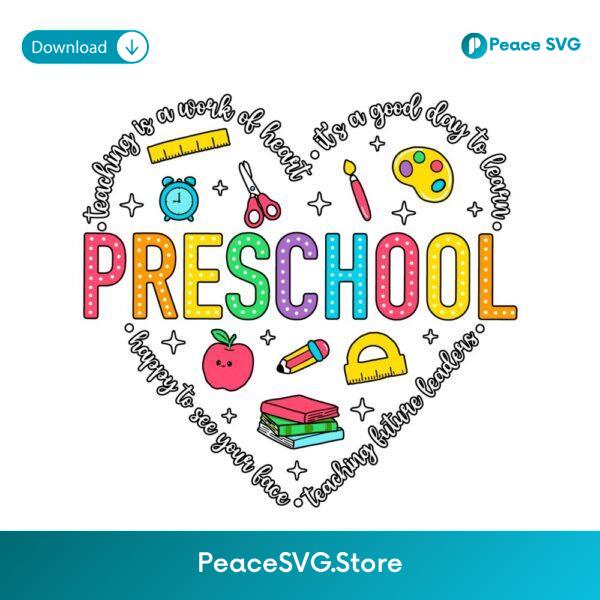 Preschool Teacher Back To School Heart SVG Sublimation
