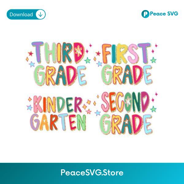Retro Back To School Colorful Letter Kindergarten First Second Third Grade PNG Bundle
