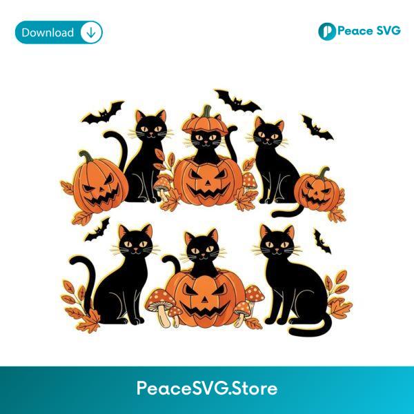 Retro Black Cat Pumpkin Halloween Fall Autumn Gothic PNG
