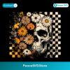 Retro Floral Checkered Grunge Halloween Skull PNG