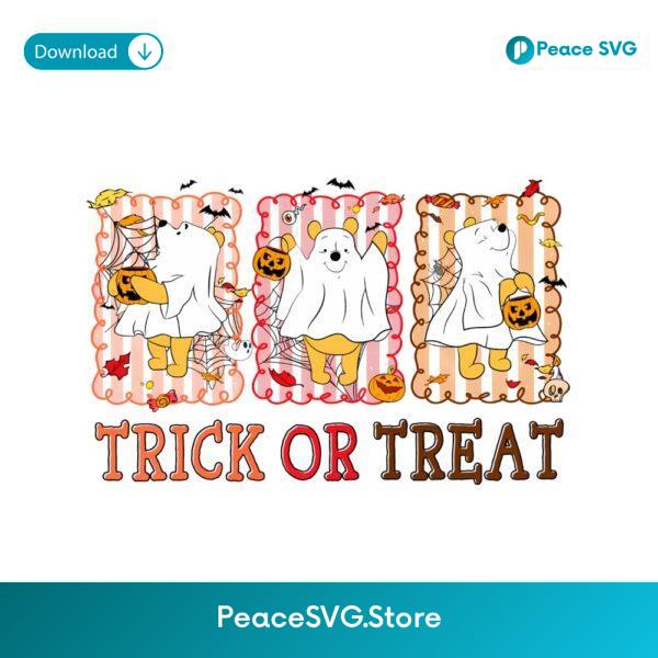 Retro Ghost Bear Trick Or Treat Halloween PNG