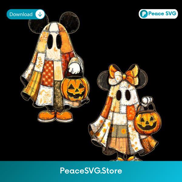 Retro Halloween Ghost Mouse Couple Matching PNG