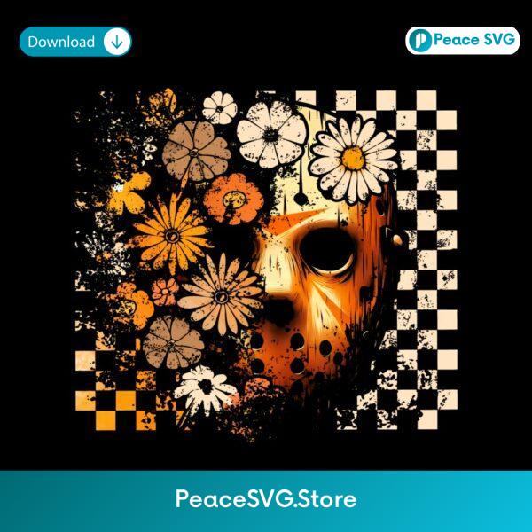 Retro Horror Floral Killer Jason Voorhees Halloween Checkered Mask PNG