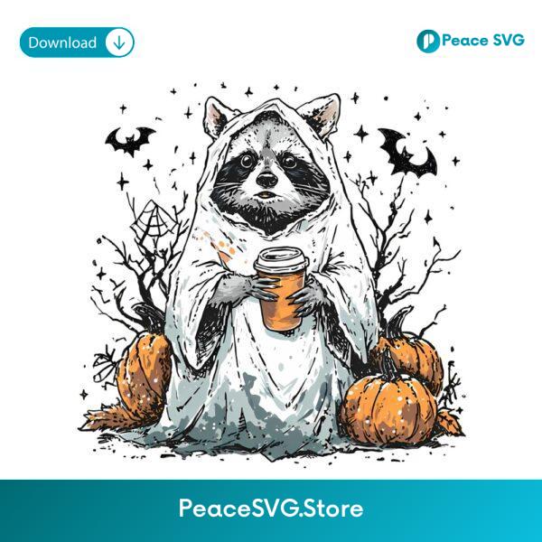 Retro Raccoon Ghost Spooky Pumpkin Halloween PNG