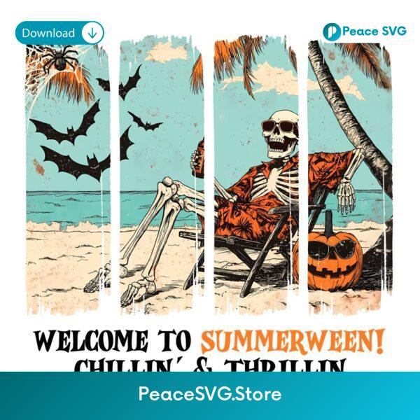 Retro Skeleton Beach Summerween Chillin Halloween PNG