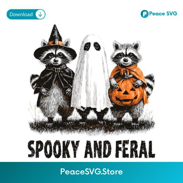 Retro Spooky And Feral Raccoon Halloween PNG