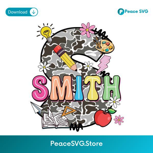 Smith Camo Back To School Personalized Name Letter S PNG