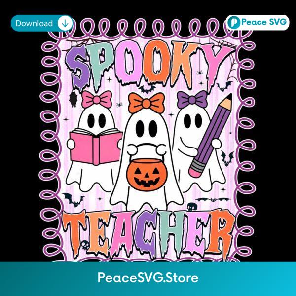 Spooky Ghost Teacher With Halloween Pencil PNG