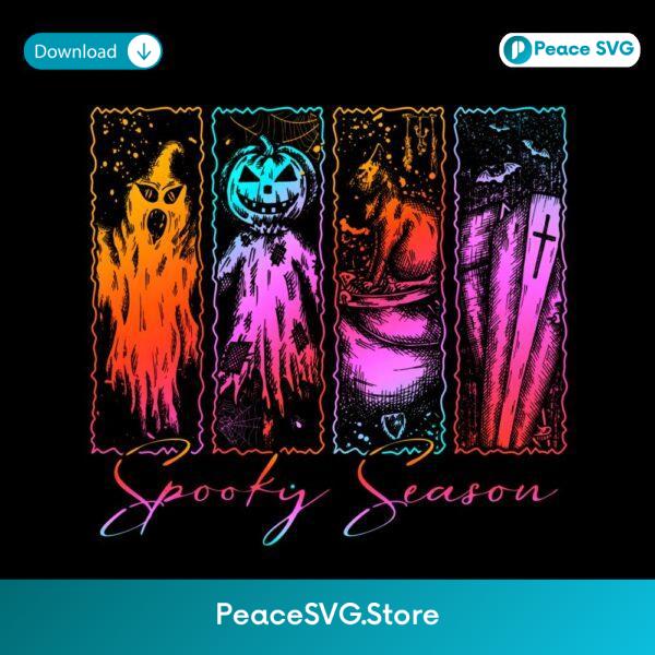 Spooky Season Retro Horror Ghost Pumpkin Cat Coffin PNG