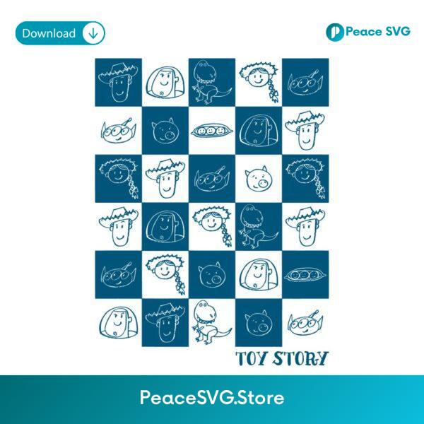 Toy Story Cast Icon Faces Checkerboard Cartoon Character Design SVG